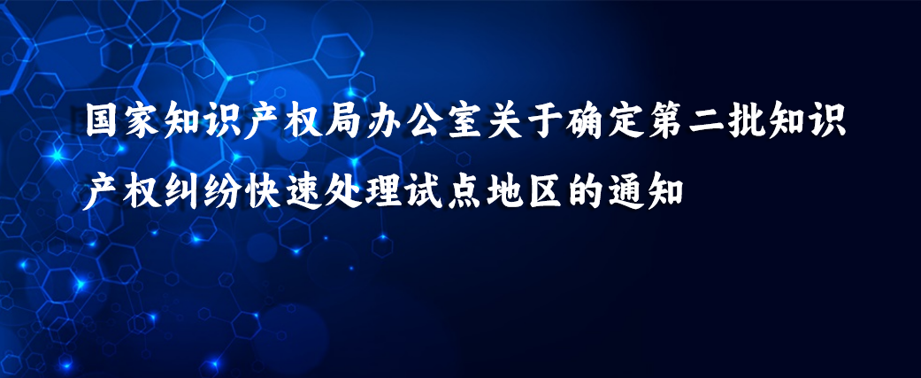 国家知识产权局办公室关于确定第二批知识产权纠纷快速处理试点地区的通知